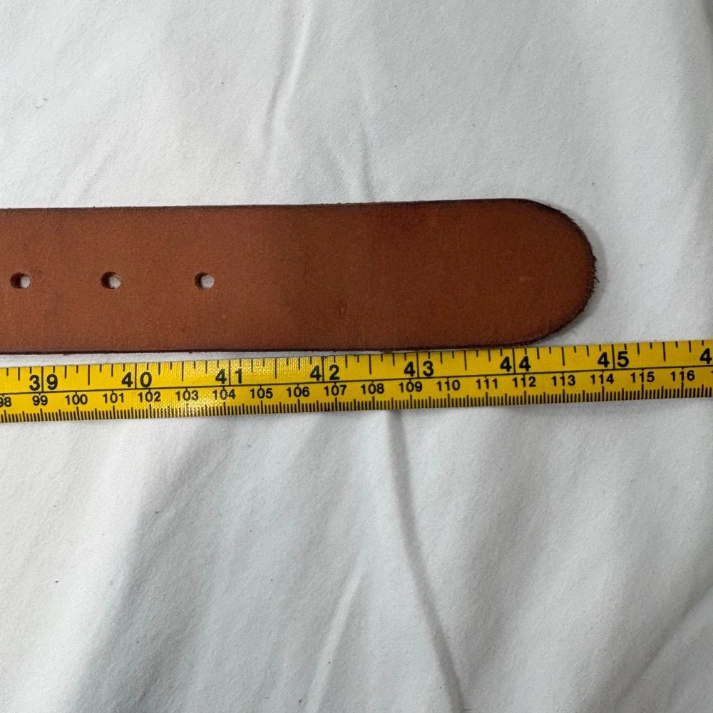 Brown Leather Perforated Floral Vine Boho Western Belt Gunmetal Buckle 44 Inch